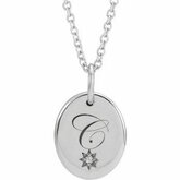 87242 / Engravable / NECKLACE / round / 1 Mm / Sterling Silver / Set / Diamond / I1, G-H :: .005 Ct / 16-18 In / Polished / Oval Pendant Necklace With Starburst Accent