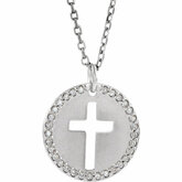 Accented Pierced Cross Disc Necklace or Pendant