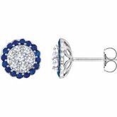 Gemstone & Diamond Halo-Style Cluster Earrings