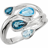 Genuine Sky Blue Topaz, London Blue Topaz & Swiss Blue Topaz Ring