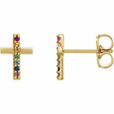 Multi-Colored Gemstone Cross Earrings