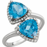 Swiss Blue Topaz & Diamond Halo-Style Bypass Ring or Mounting