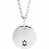 87241 / Engravable / NECKLACE / round / 1 Mm / Sterling Silver / Set / Diamond / I1, G-H :: .005 Ct / 16-18 In / Polished / Circle Pendant Necklace With Starburst Accent