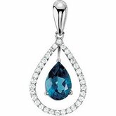 Genuine London Blue Topaz & 1/3 CTW  Diamond Pendant