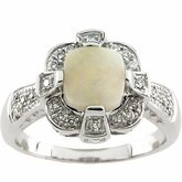 Genuine Opal Cabochon & Diamond Ring