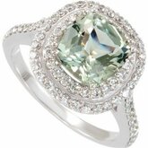 Genuine Green Quartz & Diamond Ring