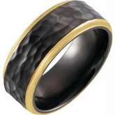 T52268 / Black Titanium / 18K Yellow Gold Pvd / 8 / 8 Mm / Polished / Band With 18K Yellow Gold Pvd And Hammered Finish